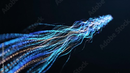 Abstract luminous network converging from right dispersing left dark space energy glowing lines dynamic motion futuristic digital web