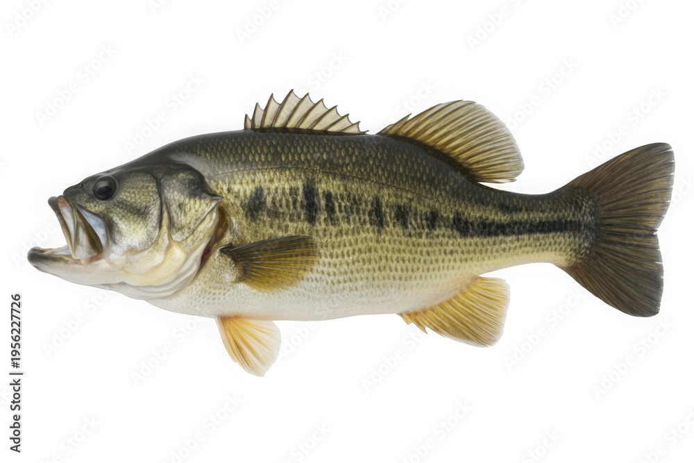 Naklejka premium Largemouth Bass Fish Isolated on White Background - Realistic Studio Shot Transparent Background
