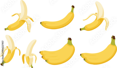 Banana Vector Set Featuring Whole Peeled and Bunch Fruit Illustrations for Healthy Food Icons Packaging Menu Design Grocery and Nutrition Projects 🍌