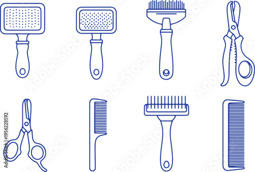 Assorted grooming tools and hair care accessories in a stylized illustration