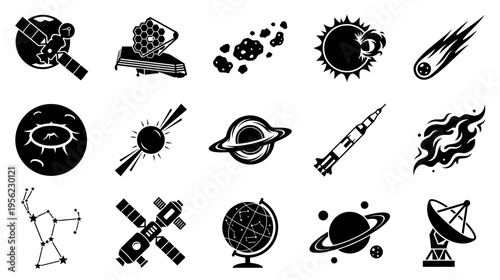 Space and astronomy exploration vector icon set
