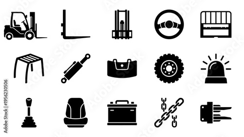 Forklift industrial machinery equipment silhouette icons