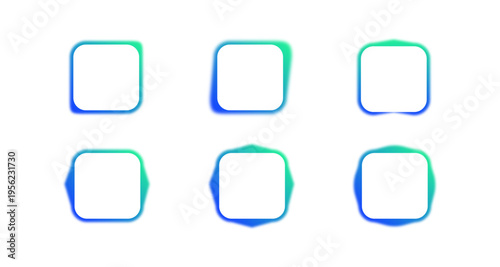 Modern abstract glassmorphism app icon frames set of rounded square border templates. Blue and green gradient for ui ux design
