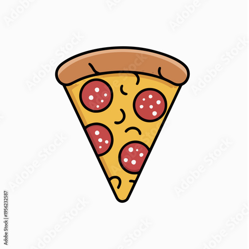 A cartoon slice of pepperoni pizza on a white background