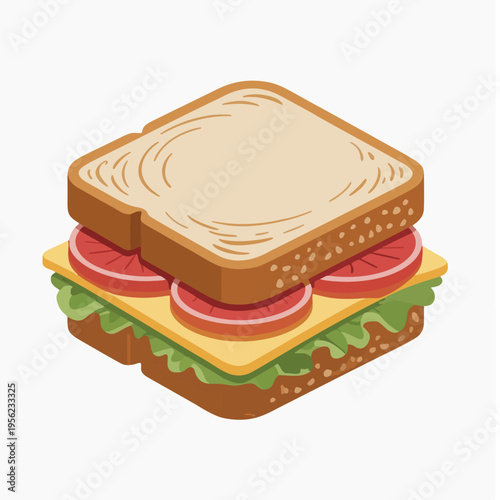 A delicious sandwich with cheese, lettuce, tomato, and onion on toasted bread