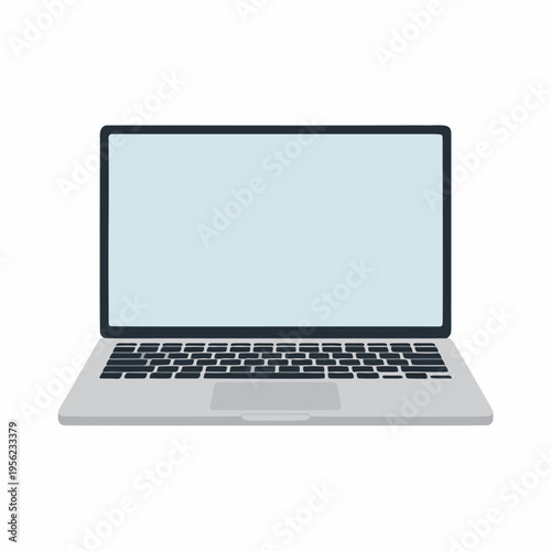 A simple line drawing of a laptop computer with a blank screen on a plain background