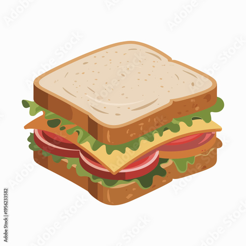 A delicious sandwich with cheese, lettuce, tomato, and onion on toasted bread