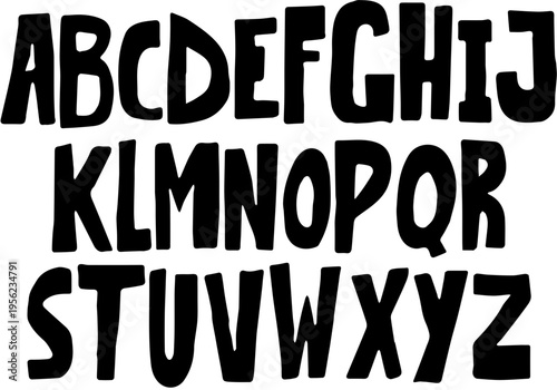 Set Huruf Alfabet Kapital Vektor Bergaya Hand-Drawn Bold dan Fun untuk Desain Grafis Kreatif