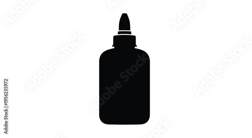 Simple black silhouette of a glue bottle against a white background
