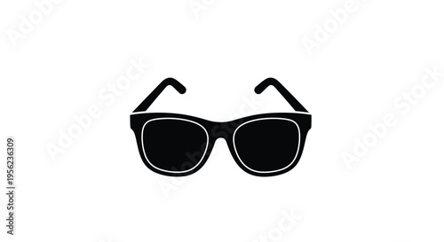 A simple black silhouette of stylish sunglasses against a white background