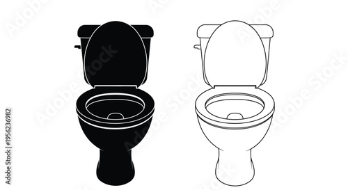 Two toilet illustrations one dark and one light in a stark silhouette