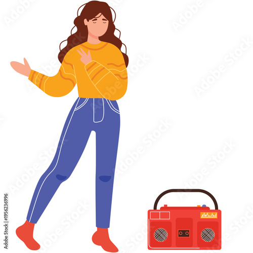 Active woman dancing vector flat icon illustration