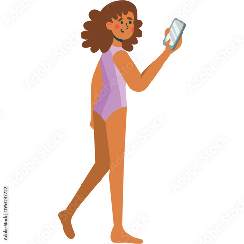 Woman in swimwear with mobile phone vector icon