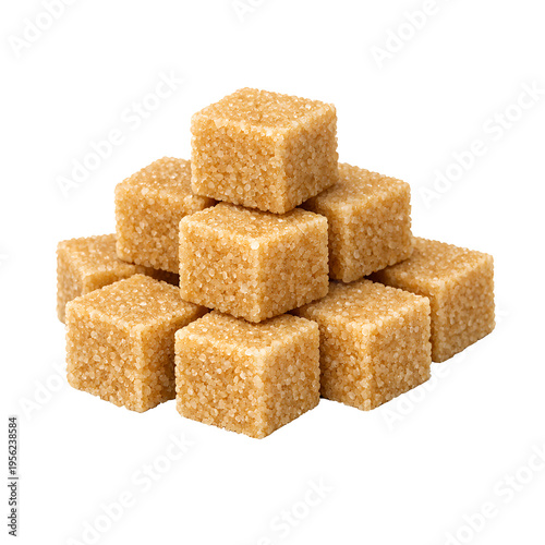 Brown Sugar Cubes Stack Isolated on Transparent Background Sweet Ingredient