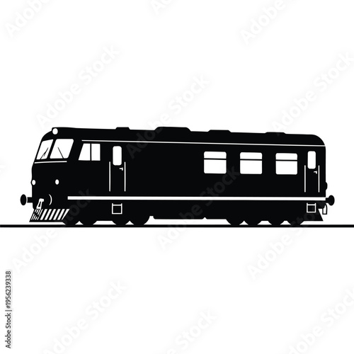 Silhouette of a powerful diesel locomotive, perfect for transportation and industrial themes