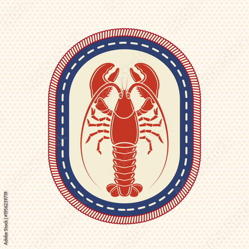 Scout badge with lobster, crayfish with claws. Vector. Merit patch, sticker for camping outdoor and academic activities. Perfect for scouting groups, camping events, outdoor apparel, stickers