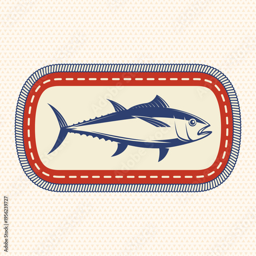 Scout badge with tuna fish. Vector. Merit patch, sticker for camping outdoor and academic activities. Perfect for scouting groups, camping events, outdoor apparel, stickers, embroidery, and logo