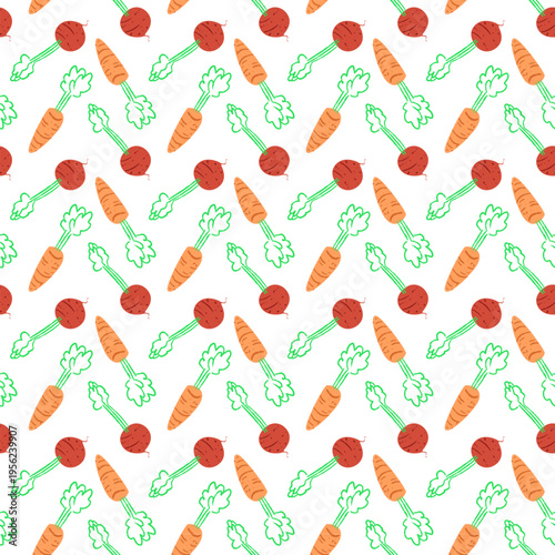 Seamless Pattern with Carrots and Beets for Food Background