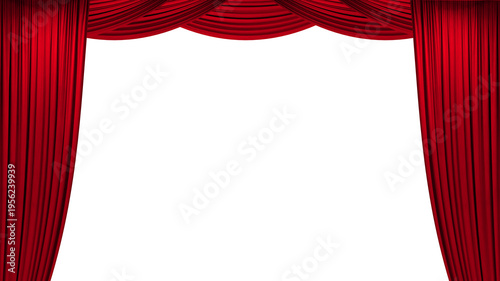 Open Red stage curtain with upper lambrequin, photo, png isolated on transparent background