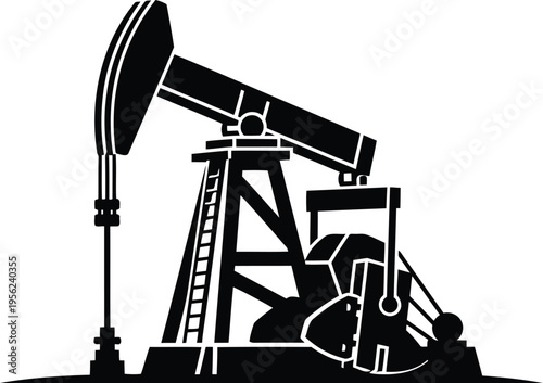 Vector illustration of an oil pump jack, representing the vital oil production and crude oil extraction process within the energy industry, a global energy source