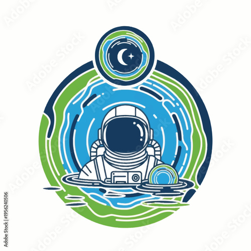 Astronaut in Space Suit Floating Near Planet.