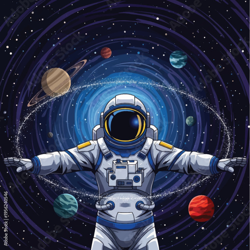 Astronaut in Space Suit with Outstretched Arms.