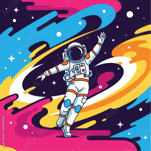 Astronaut in White Space Suit Floating.