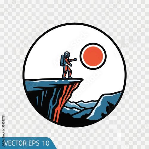 Astronaut Standing on Cliff Edge with Spacesuit.