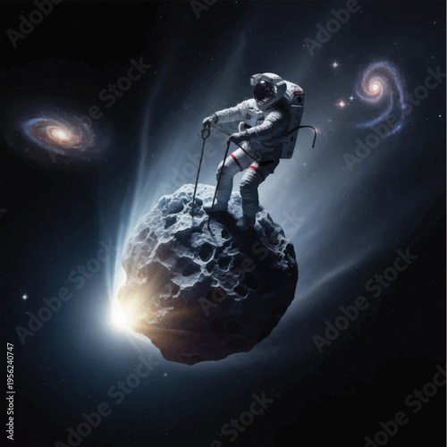 Astronaut Standing on Asteroid in Space Suit.