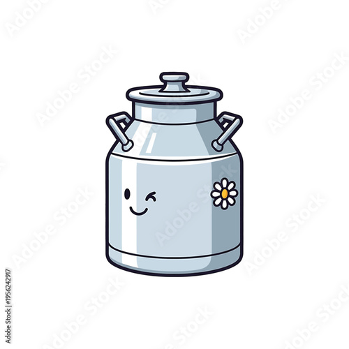 Cartoon milk can with smiling face.