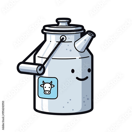 Cartoon milk can with smiling face.