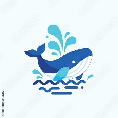 Blue Whale Swimming in Ocean Water.