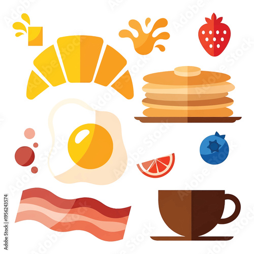 Breakfast food and drink items.