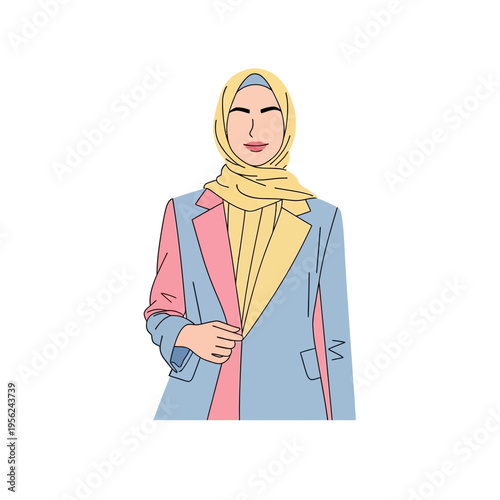 Stylish Muslim Woman in Hijab and Colorful Blazer, Confident, Modern Fashion