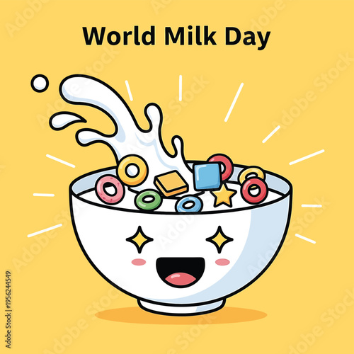 фотографія Cartoon bowl with cereal and milk.