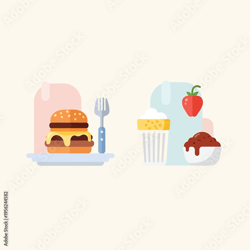 Cheeseburger and dessert plate.