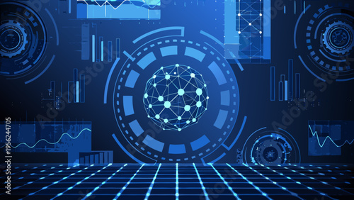 Abstract futuristic technology background with glowing network connections and data streams