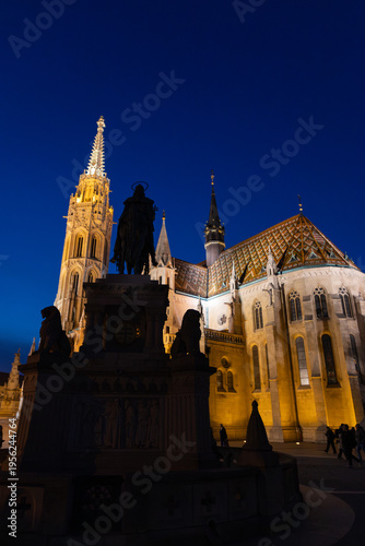 the Matthias Church in Budapest at blue hour  Hungary  Europe