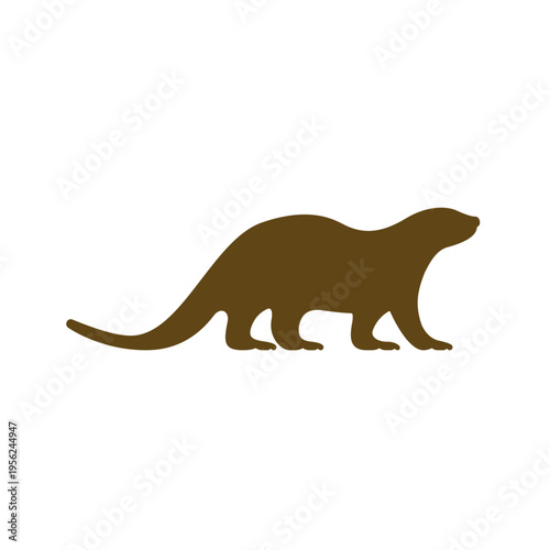 Brown Animal Silhouette Standing on White Background.