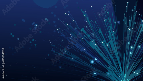 Abstract blue background with radiating light streaks and bokeh effects