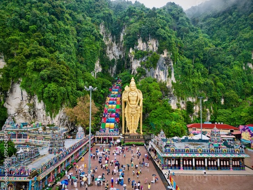 Canvas Print Batu Caves Kuala Lumpur colorful stairs and Murugan statue aerial view Malaysia