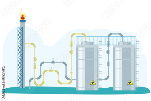 Oil refinery. Refining Process. illustration concept containing crude oil, refinery, refining tower, oil, lubricant