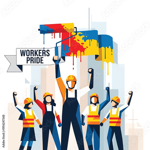 Construction workers celebrating with pride.