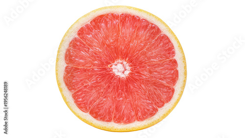 Isolated fresh juicy ripe pink grapefruit fruit cross section, vibrant and healthy delicious citrus