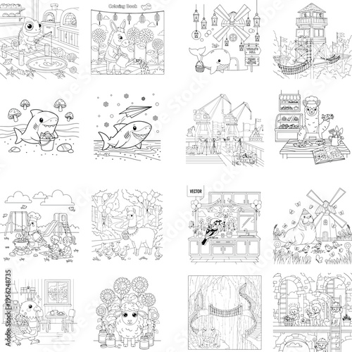 Cute cartoon fish swimming underwater with bubbles vector illustration with line art