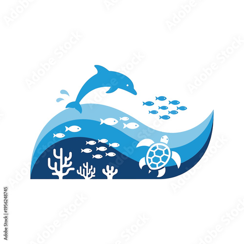 Dolphin jumping over ocean waves.