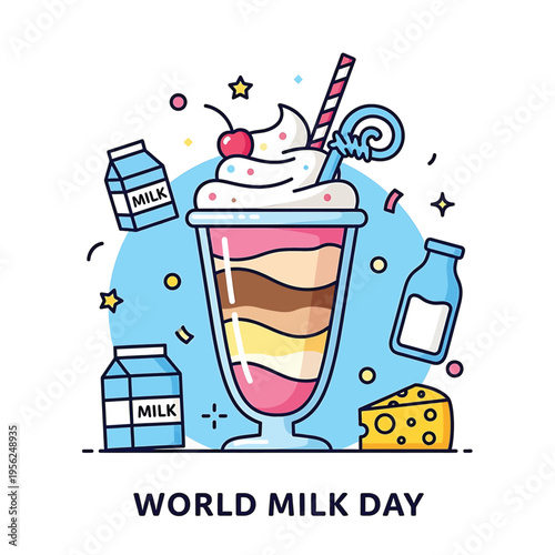 Colorful milkshake with whipped cream.