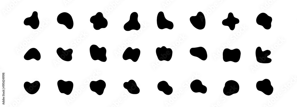 Fototapeta premium Black blob shapes set, organic abstract vector forms for design and paint. Collection Liquid silhouette isolated elements on white background