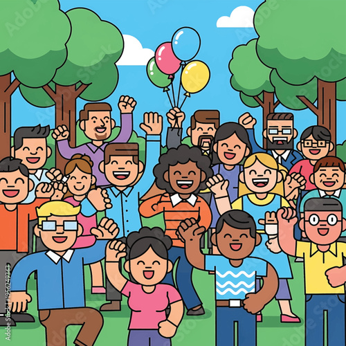 Diverse group of happy people celebrating.