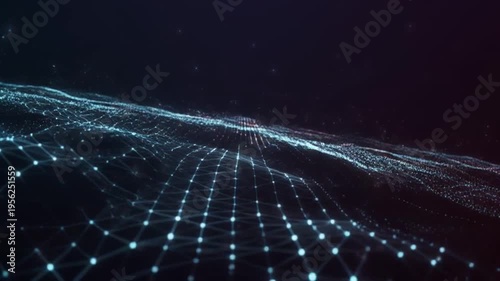 Glowing blue network of connected dots and lines on a dark background with a futuristic and technological mood.